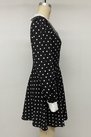 Polka Dot Contrast Collar Long Sleeve Mini Dress