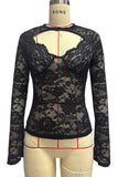 Sheer Floral Lace Cutout Long Sleeve Blouse