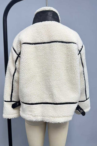 Contrast Trim Zip-Up Sherpa Jacket