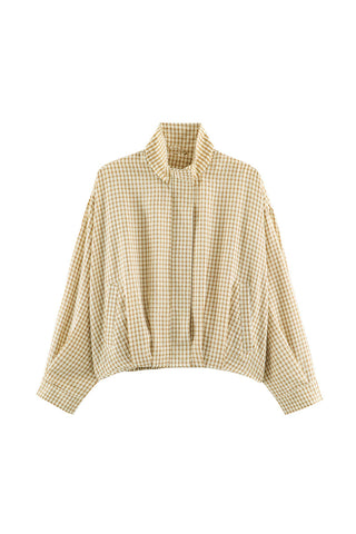 Plaid Mock Neck Long Sleeve Jacket