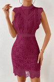 Lace High-Neck Cutout Casual Dress
