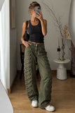 Side Button Detail Wide-Leg Pants