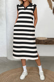 Striped Polo Neck Casual Dress