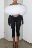 Off-Shoulder Faux Fur Accent Jumpsuit