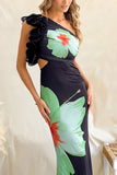 Floral Print One-Shoulder Maxi Dress