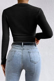 Textured Cropped Long Sleeve Top