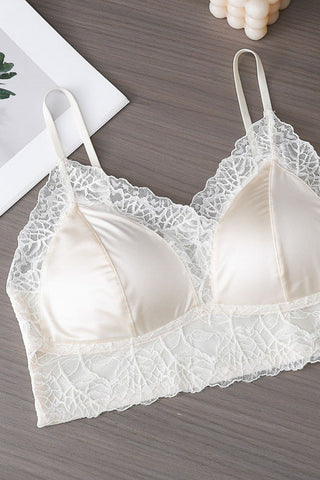 Lace Trim Satin Spaghetti Strap Bralette