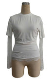 Sheer Lace Sleeve Ruched Crew Neck Top