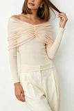 Sheer Ruched Off-Shoulder Long Sleeve Blouse