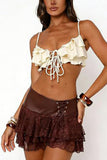 Lace-Up Waist Tiered Ruffle Mini Skirt