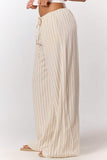 Striped Drawstring Wide-Leg Casual Pants