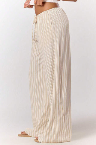 Striped Drawstring Wide-Leg Casual Pants