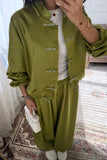 Tie Closure Stand Collar Wide Leg Pants Set