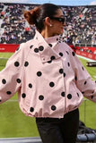 Polka Dot Stand Collar Zip-Up Jacket