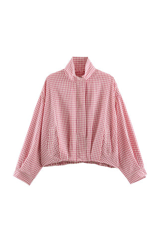 Plaid Mock Neck Long Sleeve Jacket