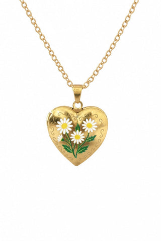 Floral Enamel Heart Locket Necklace