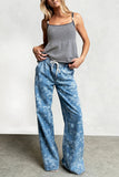 Floral Print Drawstring Wide-Leg Baggy Jeans
