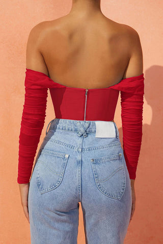 Sheer Sleeve Off-Shoulder Crop Blouse