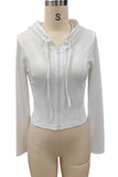 Ribbed Zip-Front Hooded Crop Hoodie