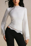 Lace Mock Neck Bell Sleeve Top