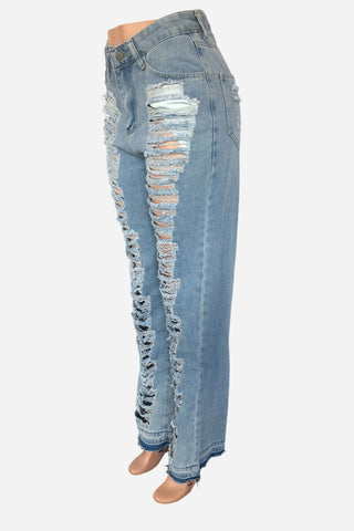 Distressed Straight-Leg Denim Pants