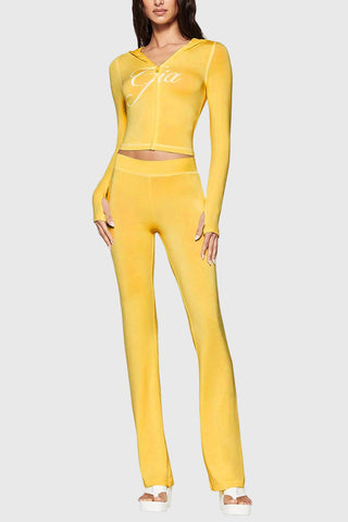 Graphic Zip-Up Hoodie and Flare Pants Set