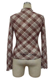 Plaid Mock Neck Sheer Long Sleeve Top