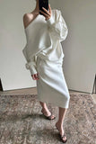 One-Shoulder Long Sleeve Midi Skirt Set