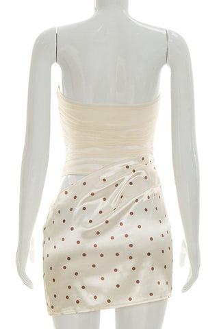 Ruched Polka-Dot Tube Top Mini Dress