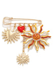 Sun and Heart Charm Safety Pin Brooch