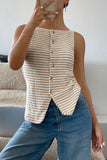 Button-Front Striped Tank Top