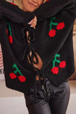 Tie-Front Cherry Embellished Cardigan