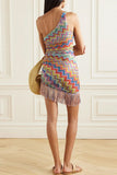 One-Shoulder Zigzag Fringe Dress