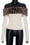 Off-Shoulder Faux Fur Trim Top