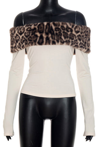 Off-Shoulder Faux Fur Trim Top