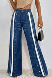 Button-Accent Wide Leg Jeans