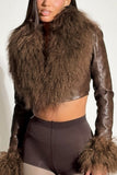 Cropped Faux Fur Collar Jacket