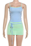 Contrast Trim Crop Top and Tie Mini Skirt Set