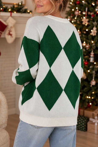 Argyle Holiday Graphic Crew Neck Sweater