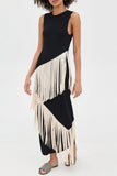 Fringe Asymmetric Sleeveless Midi Dress