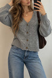 V-Neck Pointelle Knit Button-Front Cardigan