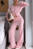 Ribbed Button-Front Crop Top and Pants Set