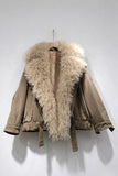 Curly Faux Fur Collar Zip-Up Coat