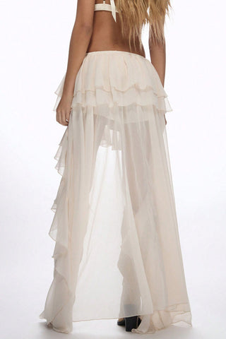 Tiered Ruffle High-Low Midi Skirt