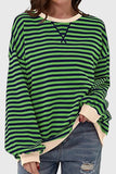 Striped Crew Neck Contrast Trim Top