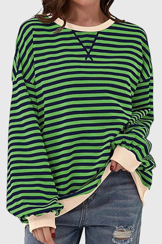 Striped Crew Neck Contrast Trim Top
