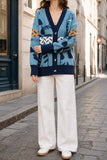 Cat Print V-Neck Cardigan