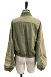 Ribbed Cuff Zip-Front Bomber Jacket