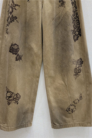 Floral Print High-Waist Baggy Jeans