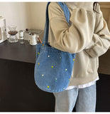 Floral Denim Tote Bag